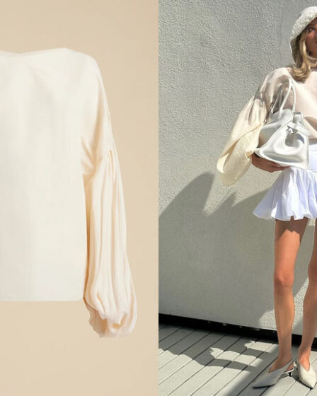 Elsa Hosk's Khaite The Quico Top & Helsa Poplin Bubble Skirt