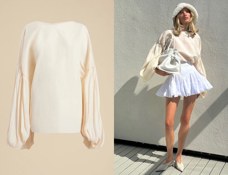 Elsa Hosk's Khaite The Quico Top & Helsa Poplin Bubble Skirt