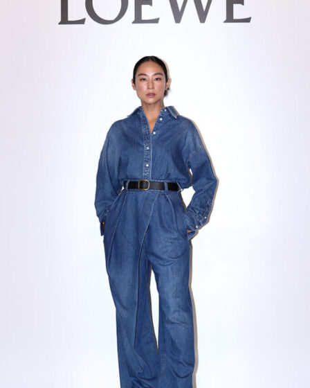 Greta Lee Delivered A Fresh Take On The Canadian Tuxedo For The CASA LOEWE Seoul Opening