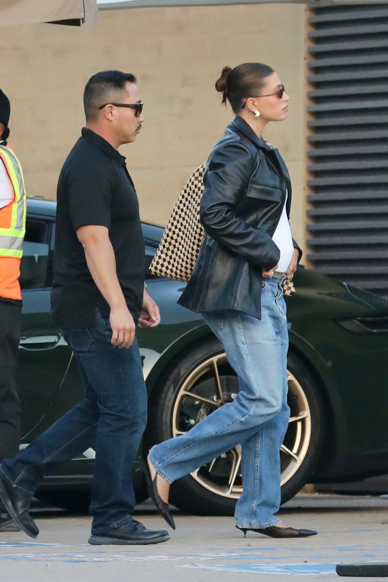 Hailey Bieber in mesh heels