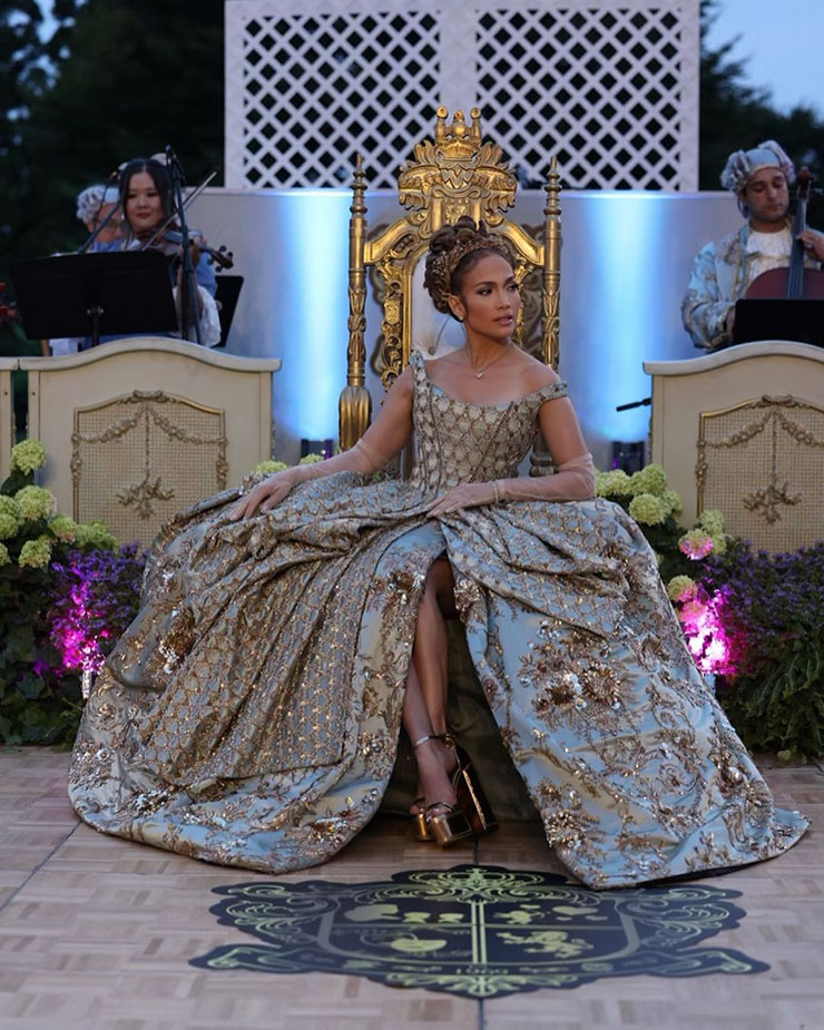 Jennifer Lopez Wore Manish Malhotra & Elie Saab Haute Couture For Her Extravagant Bridgerton-Themed 55th Birthday Bash