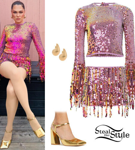 Jessie J: Sequin Crochet Top and Skirt