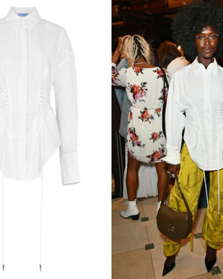 Jodie Turner-Smith's Mugler Lace-Up Corset Cotton-Poplin Shirt