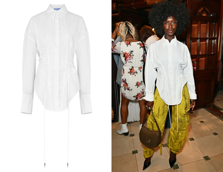 Jodie Turner-Smith's Mugler Lace-Up Corset Cotton-Poplin Shirt