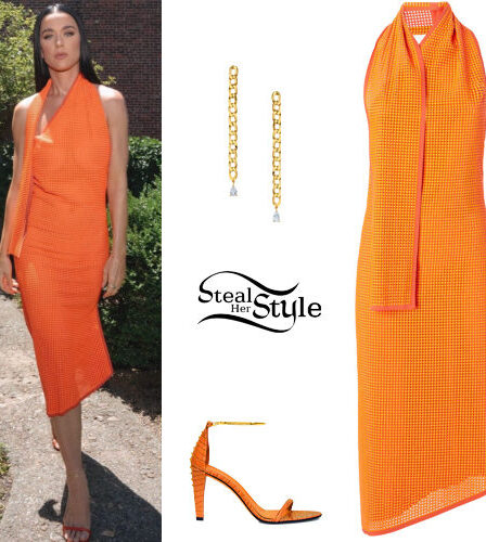 Katy Perry: Orange Dress and Sandals
