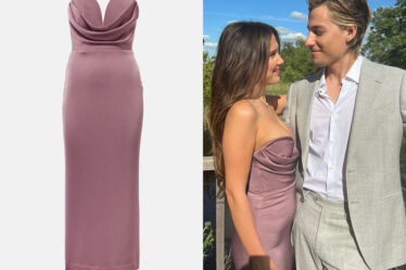 Millie Bobby Brown's Alex Perry Gathered Strapless Satin Midi Dress