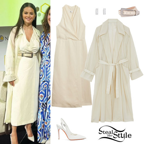 Selena Gomez Linen Dress and Coat Fashnfly