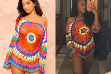 Tolami Benson's PrettyLittleThing Multi Coloured Crochet Knit Long Sleeve Shift Dress