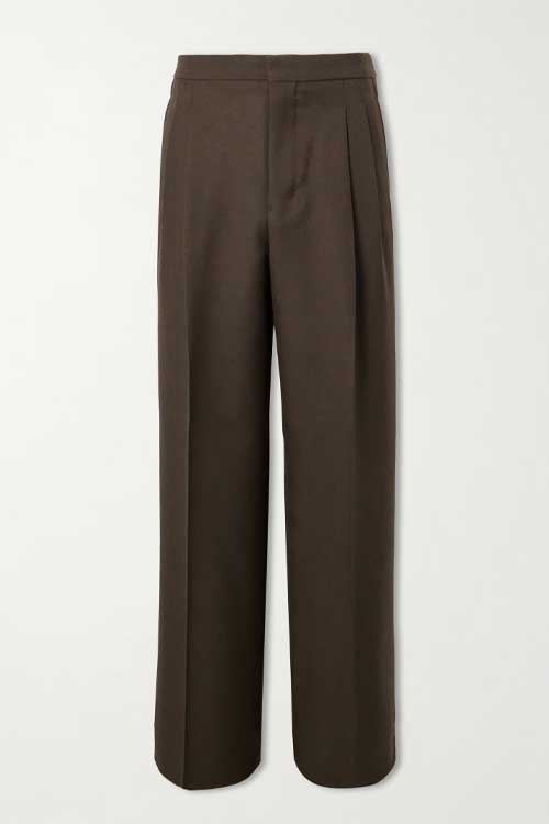 AMI PARIS Wide-Leg Wool-Gabardine Trousers tobacco brown vintage style