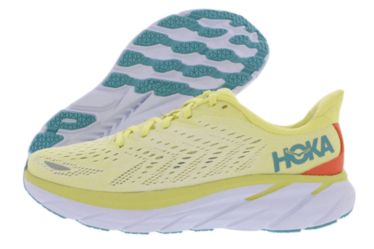 pale yellow Hoka One One running sneakers