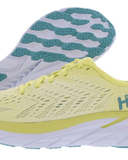 pale yellow Hoka One One running sneakers