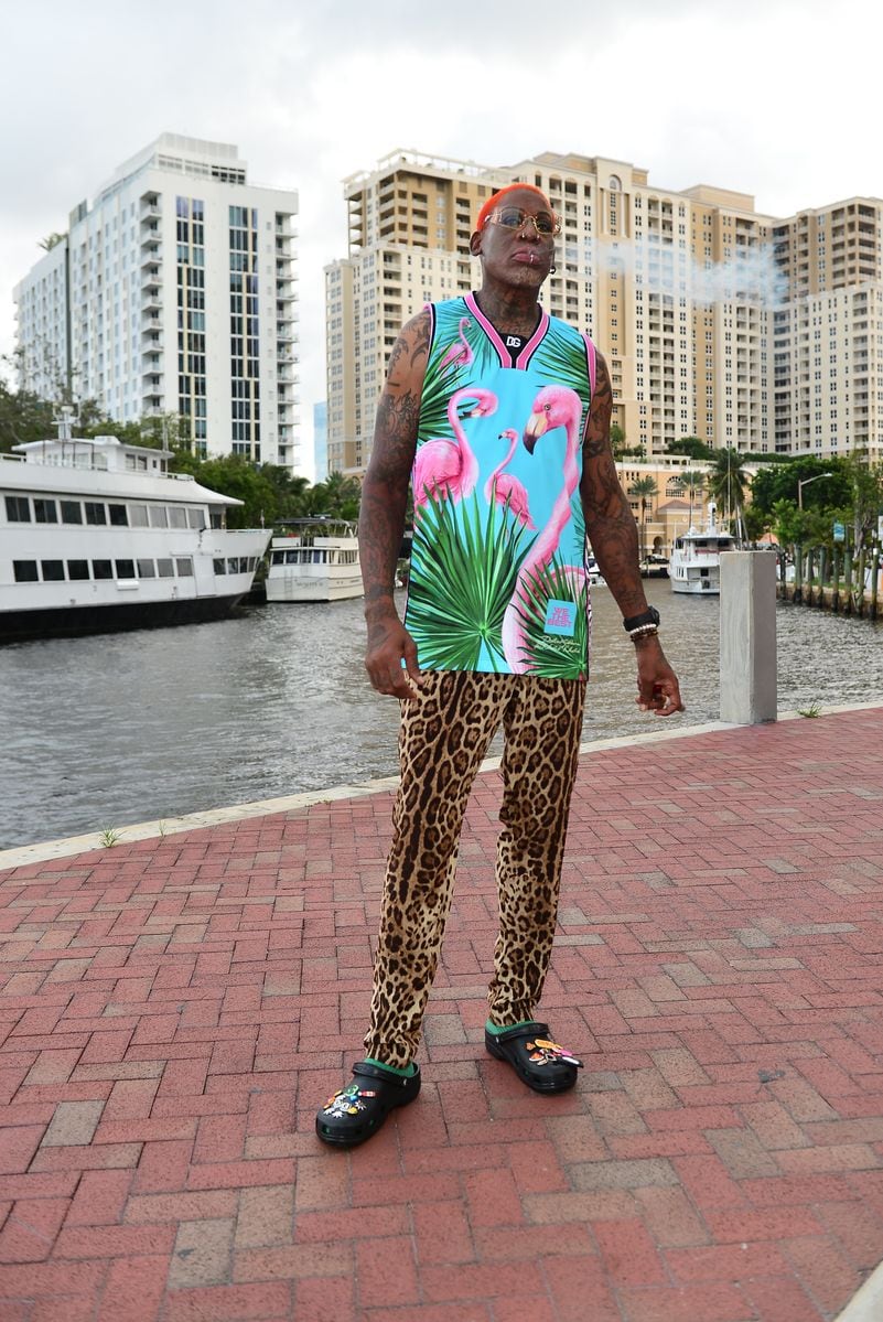  Dennis Rodman hosts the launch of ManTFup at SALT7 Restaurant on August 12, 2021 in Fort Lauderdale, Florida. 