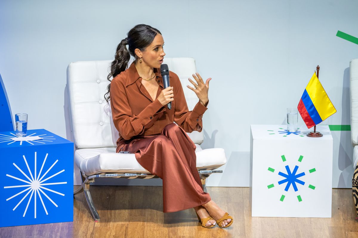 Meghan, Duchess of Sussex, speaks onstage at EAN University on August 15, 2024 in Bogota, Colombia. (Photo by Diego Cuevas/Getty Images)