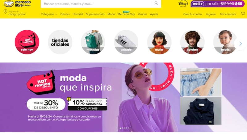 Mercado Libre's womenswear category landing page for its Mexico platform.