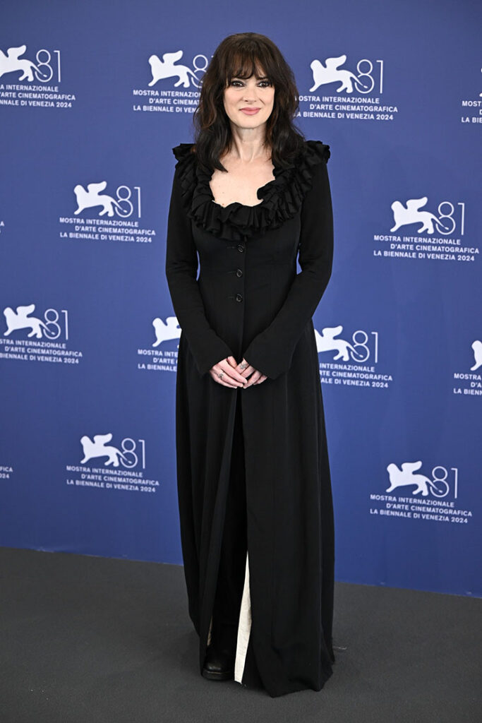 Winona Ryder attends a photocall for the movie "Beetlejuice Beetlejuice" during the 81st Venice International Film Festival