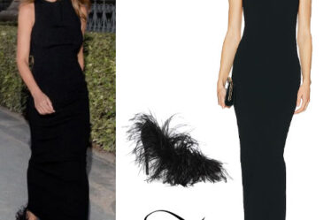 Chrissy Teigen: Black Dress, Feather Shoes