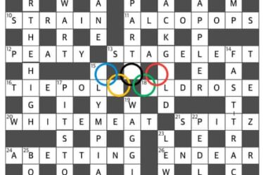 A crossword grid with Os for Olympic rings in its middle