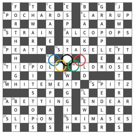 A crossword grid with Os for Olympic rings in its middle