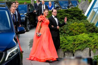 Crown Princess Victoria and Prince Daniel seen arriving at the wedding in Norway on Aug. 31, 2024