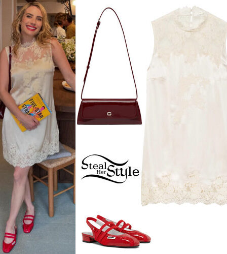 Emma Roberts: Lace Mini Dress, Red Shoes