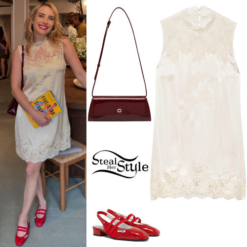 Emma Roberts: Lace Mini Dress, Red Shoes