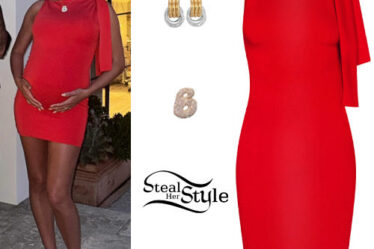 Hailey Baldwin: Red Dress, Slingback Pumps