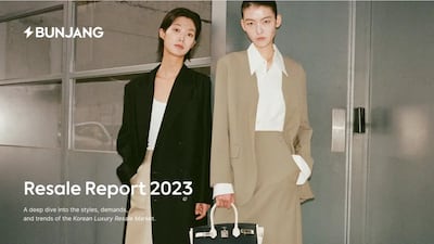 The front cover of Bunjang's Resale Report, featuring two models.