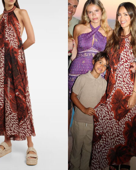 Jessica Alba's Johanna Ortiz Floral Halterneck Maxi Dress