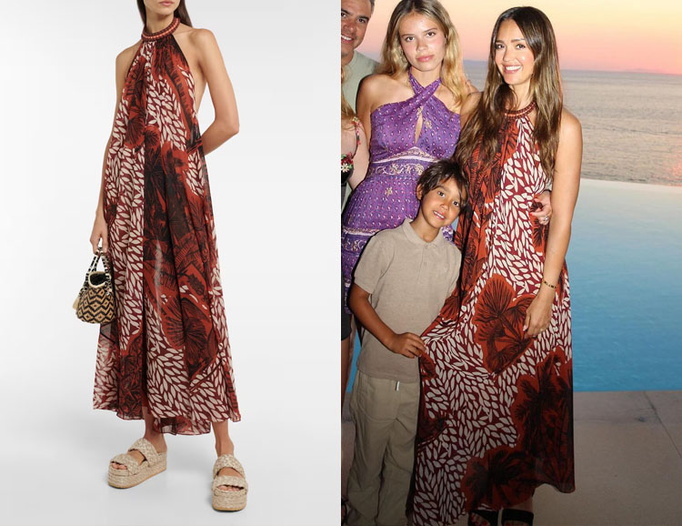 Jessica Alba's Johanna Ortiz Floral Halterneck Maxi Dress