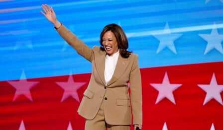 Kamala Harris makes surprise DNC appearance, praising Joe Biden – video