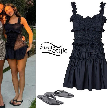 Kylie Jenner: Black Mini Dress, Flip Flops