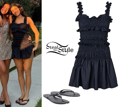 Kylie Jenner: Black Mini Dress, Flip Flops