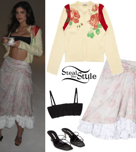 Kylie Jenner: Floral Cardigan and Skirt