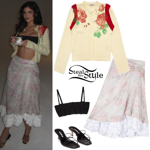 Kylie Jenner: Floral Cardigan and Skirt