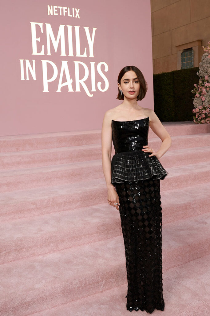 Lily Collins Wore Armani Privé For The 'Emily In Paris' Season 4 Premiere