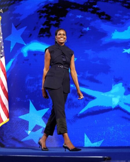 Michelle Obama looked effortlessly cool in a crisscross sleeveless suit at the 2024 DNC