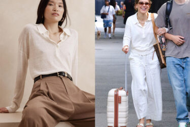 Millie Bobby Brown's Banana Republic's Fern Linen-Blend Sweater Polo & Paperbag Pant 