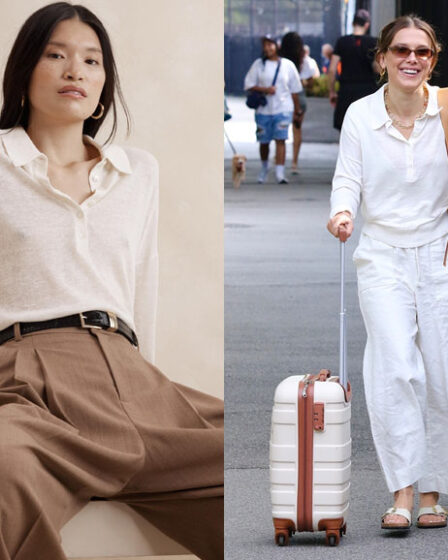 Millie Bobby Brown's Banana Republic's Fern Linen-Blend Sweater Polo & Paperbag Pant 