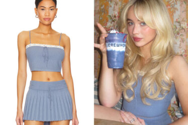 Sabrina Carpenter's GUIZIO Cielo Rib Knit Top & Mini Skirt