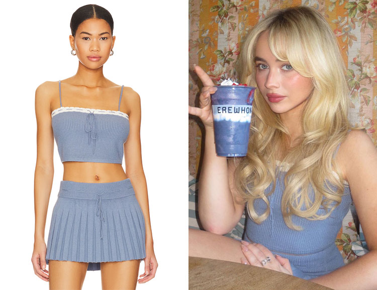 Sabrina Carpenter's GUIZIO Cielo Rib Knit Top & Mini Skirt