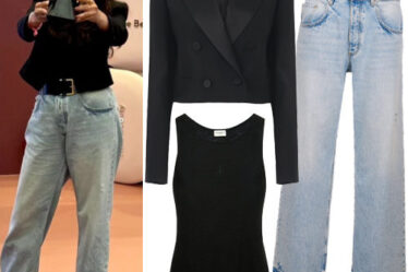 Selena Gomez: Black Cropped Blazer, Baggy Jeans