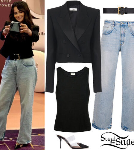 Selena Gomez: Black Cropped Blazer, Baggy Jeans