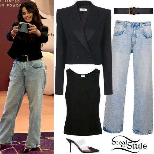 Selena Gomez: Black Cropped Blazer, Baggy Jeans