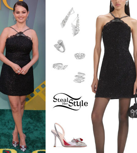 Selena Gomez: Black Mini Dress, Crystal Pumps