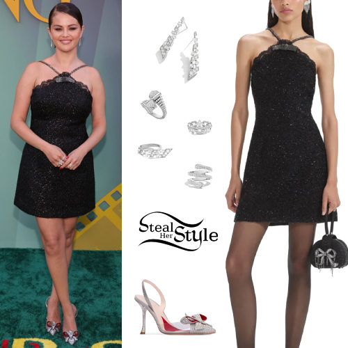 Selena Gomez: Black Mini Dress, Crystal Pumps