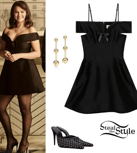 Selena Gomez: Black Mini Dress and Mules