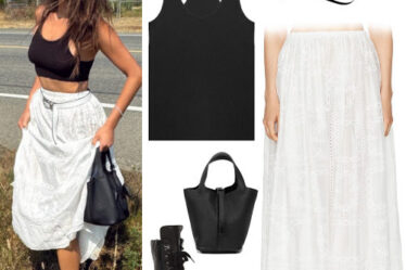 Shay Mitchell: Black Tank Top, White Skirt