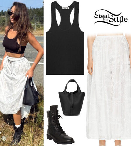 Shay Mitchell: Black Tank Top, White Skirt