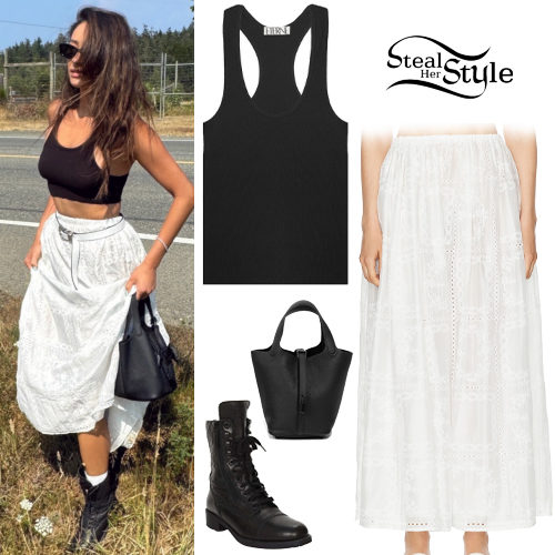 Shay Mitchell: Black Tank Top, White Skirt