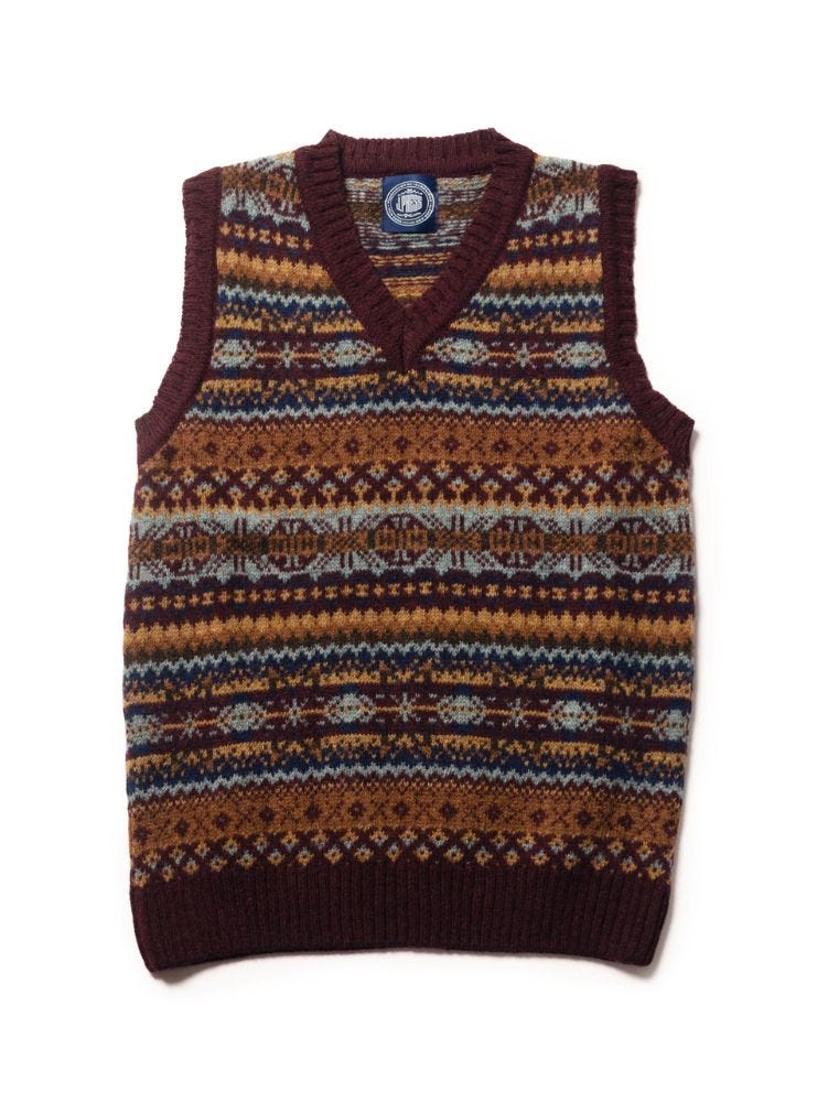 brown fair isle men's sweater vest